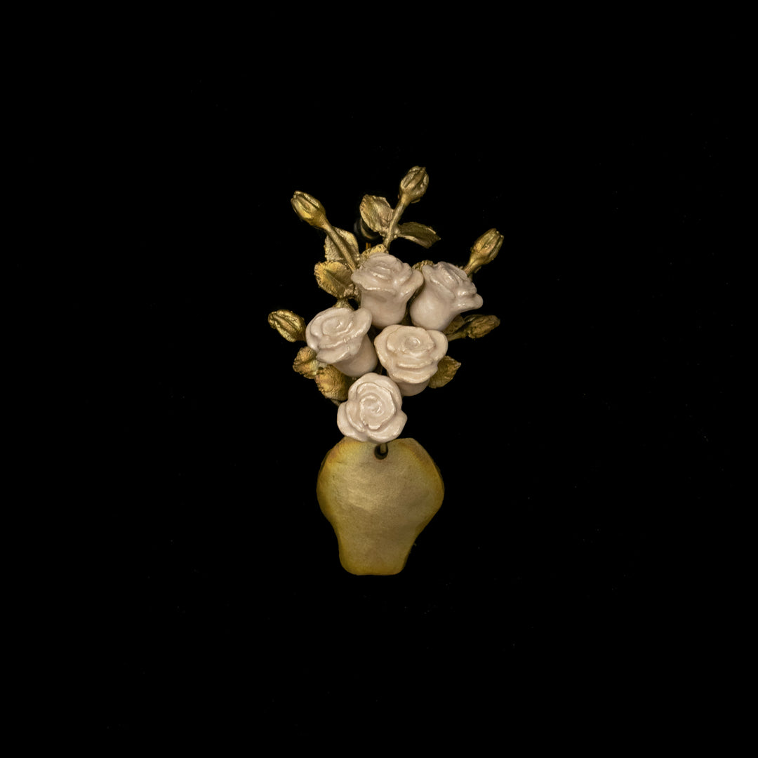 Image of the Michael Michaud Van Gogh White Rose Brooch - Web Exclusive on a black background