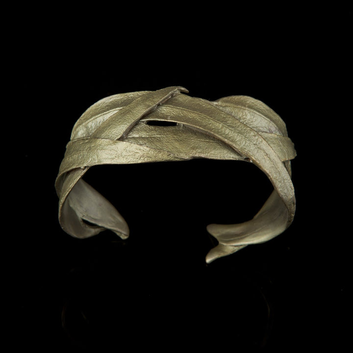 Image of the Michael Michaud Eucalyptus Long Leaf Cuff Bracelet on a black background