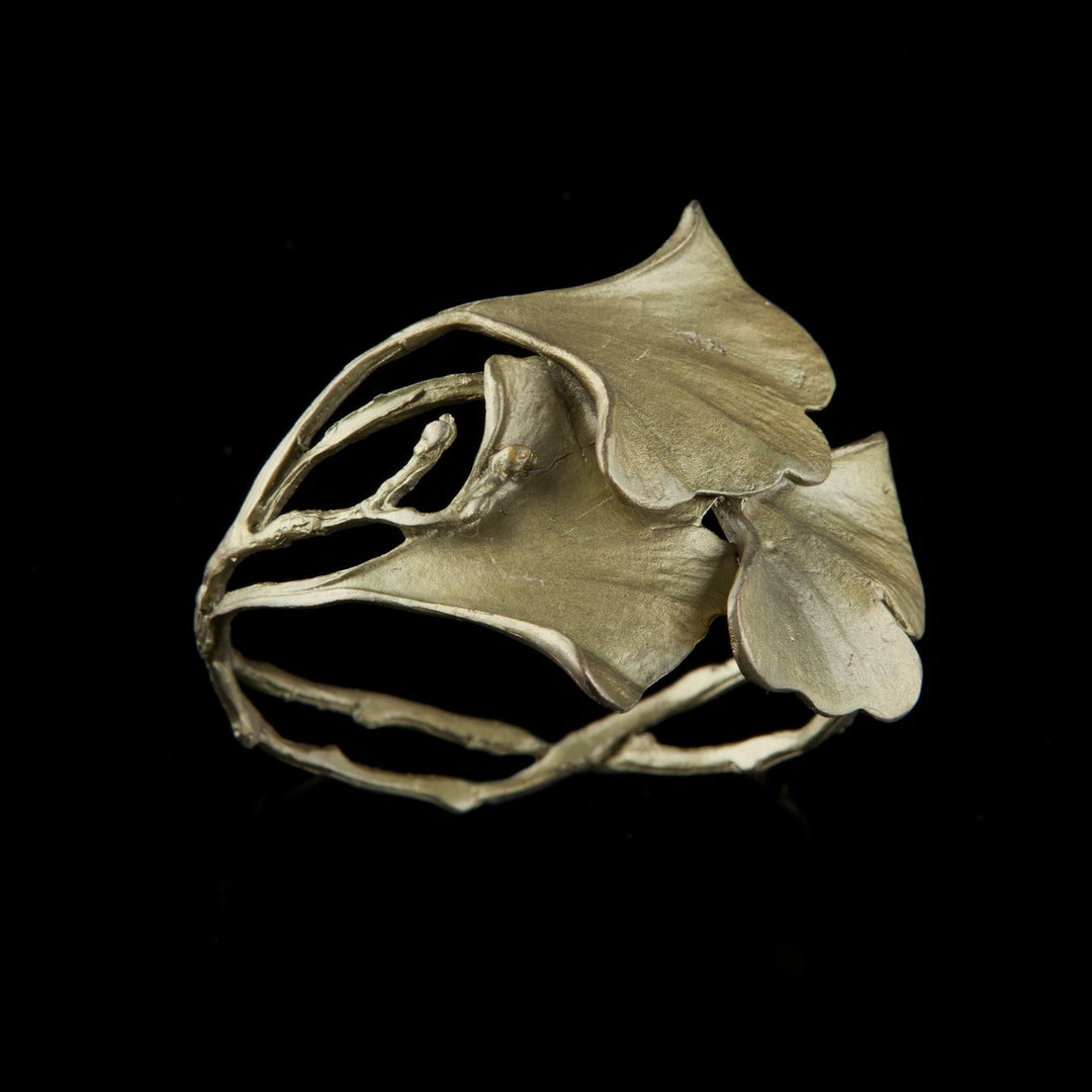 Image of the Michael Michaud Ginkgo Cuff Bracelet on a black background