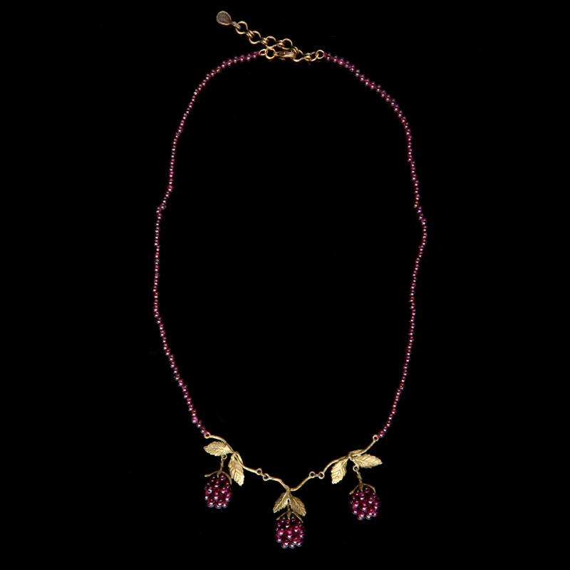 Image of the Michael Michaud Raspberry Beaded Necklace on a black background