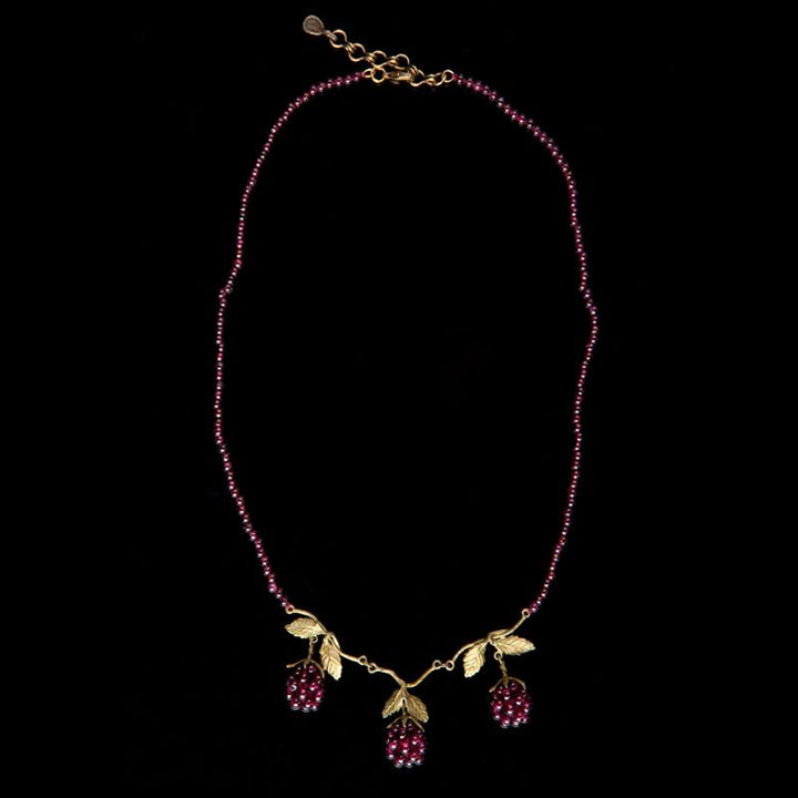 Image of the Michael Michaud Raspberry Beaded Necklace on a black background