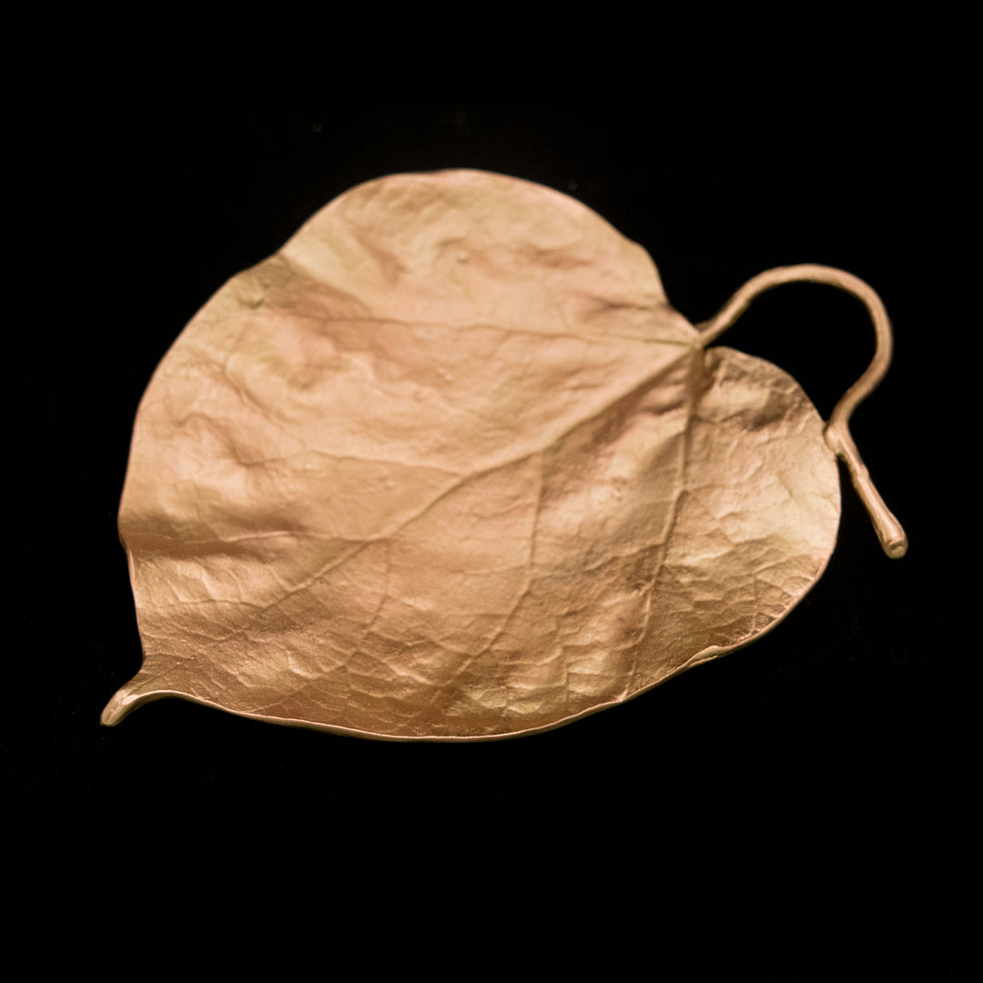 Image of the Michael Michaud Catalpa Leaf Dish - Bronze on a black background