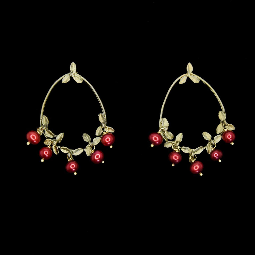 Image of the Michael Michaud Cranberry Earrings - Hoop Post on a black background