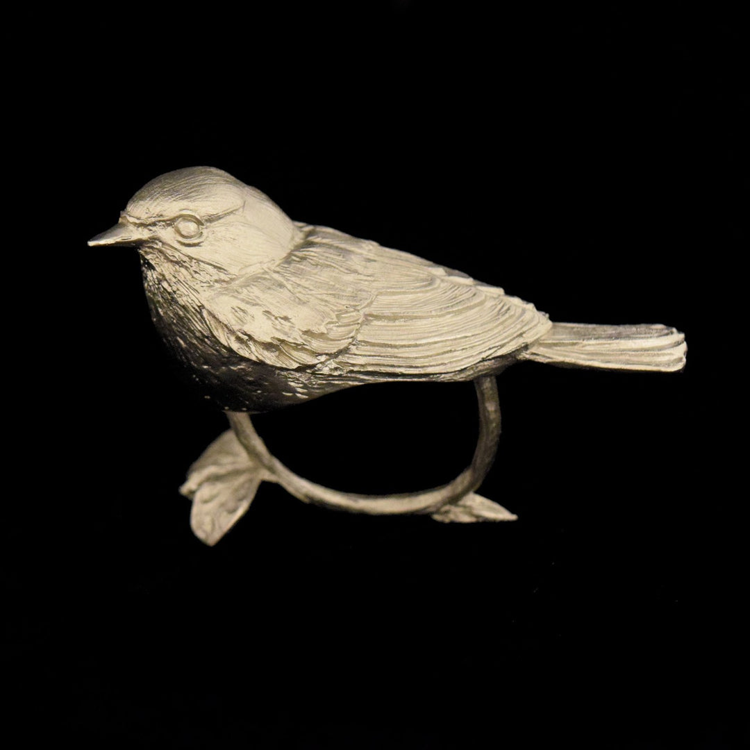 Image of the Michael Michaud Kirtland Warbler Napkin Holders - Pewter on a black background