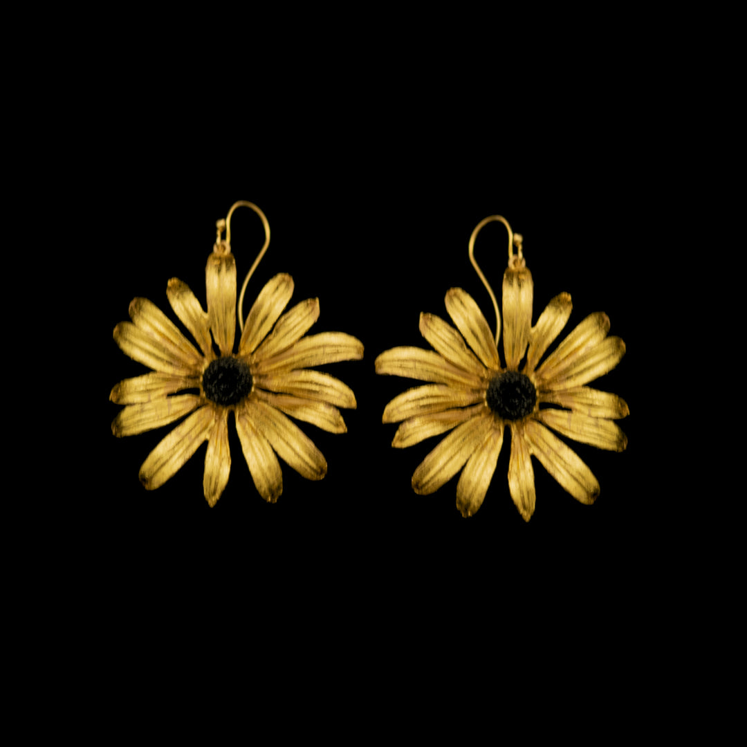 Image of the Michael Michaud Black-Eyed Susan Earrings - Wire on a black background