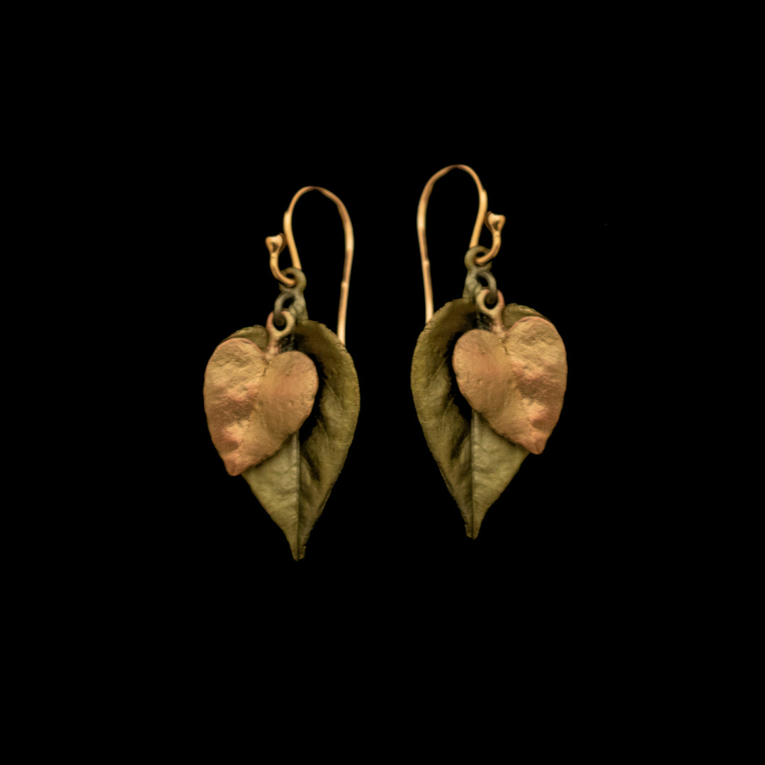 Image of the Michael Michaud Sweet Potato Vine Earrings - Wire on a black background