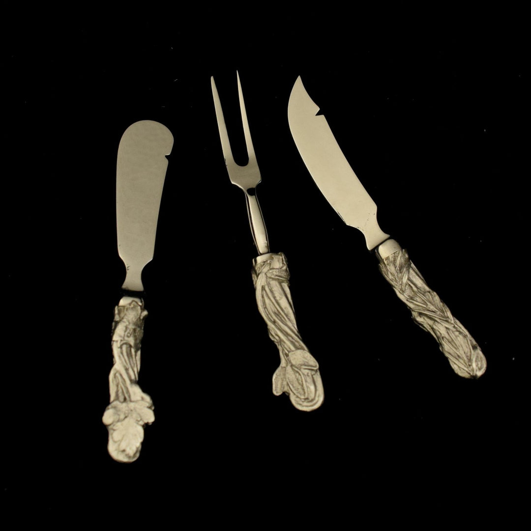 Image of the Michael Michaud Herb 3 piece Hostess Set - Pewter on a black background