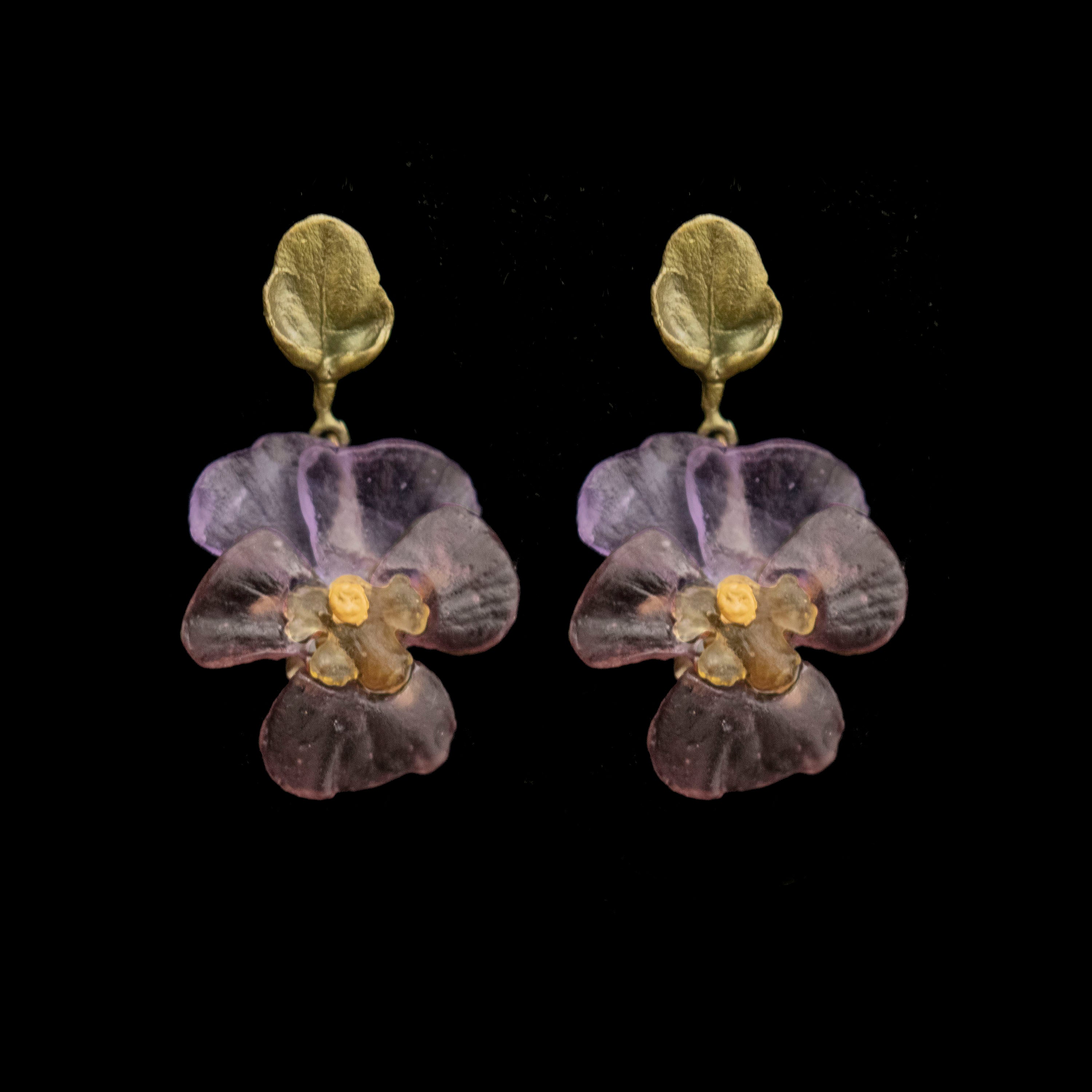 Image of the Michael Michaud Pansies Earrings - Post on a black background
