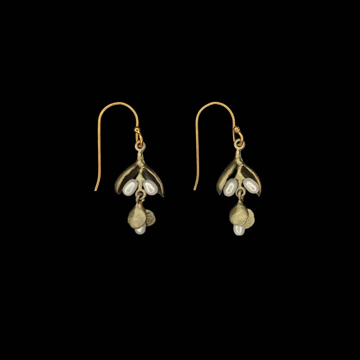 Image of the Michael Michaud Eucalyptus Seed Earrings - Dainty Wire on a black background