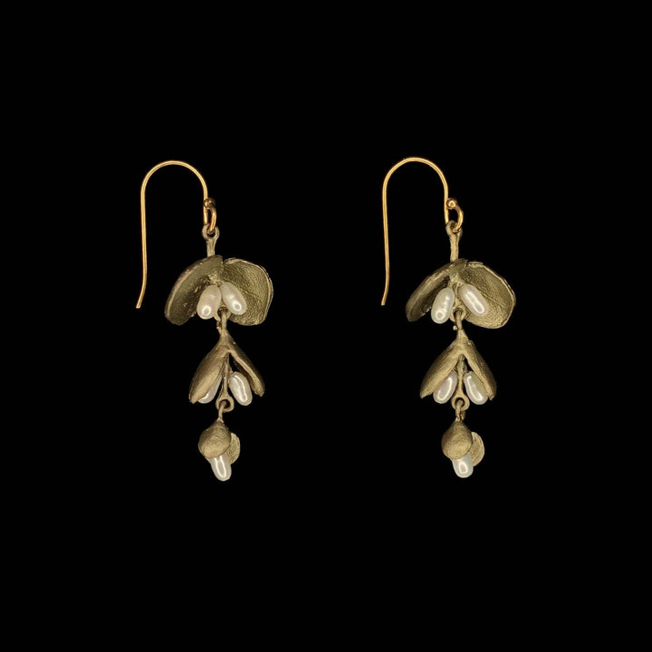 Image of the Michael Michaud Eucalyptus Seed Earrings - Wire on a black background