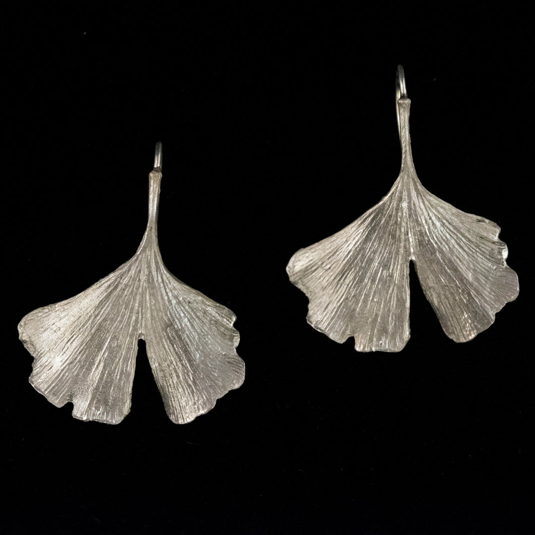Image of the Michael Michaud Fine Ginkgo Silver Earrings on a black background