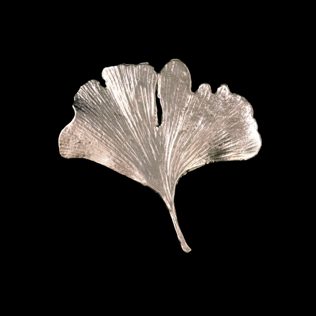 Image of the Michael Michaud Fine Ginkgo Silver Brooch on a black background