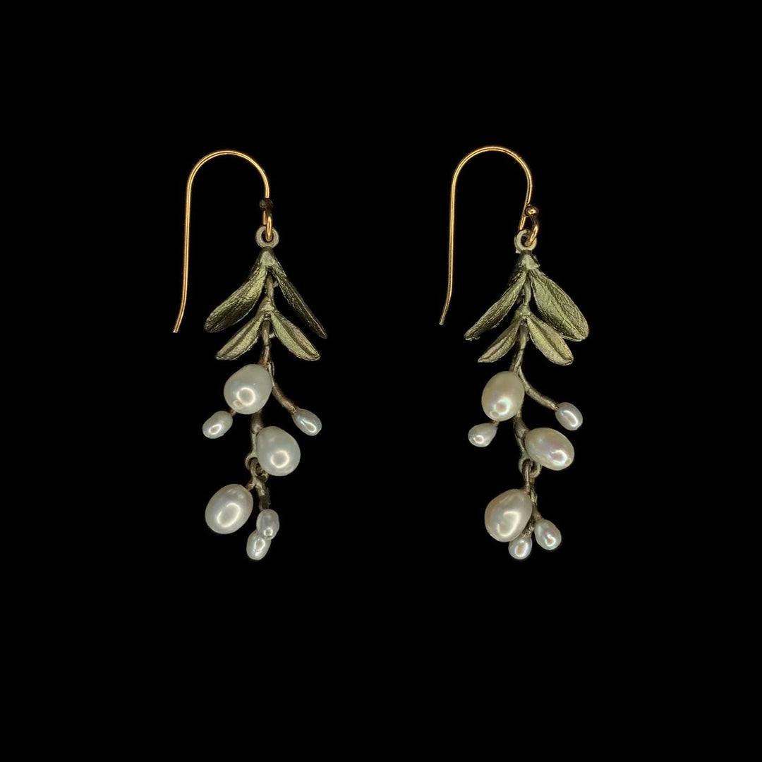 Image of the Michael Michaud Garden Vine Earrings - Pearl Drop on a black background