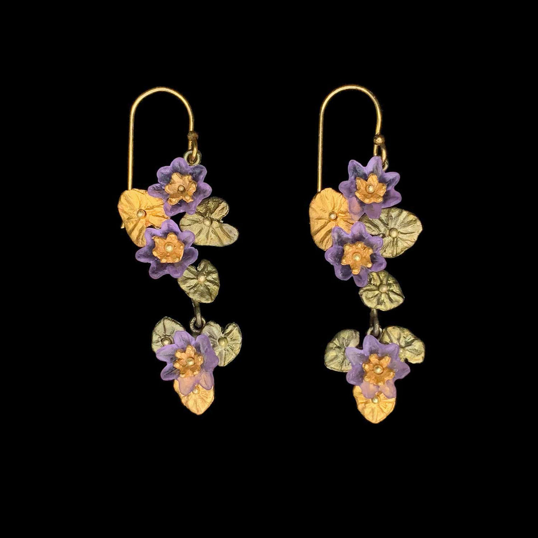 Image of the Michael Michaud Giverny Water Lilies Earrings - Long Dangle Wire on a black background