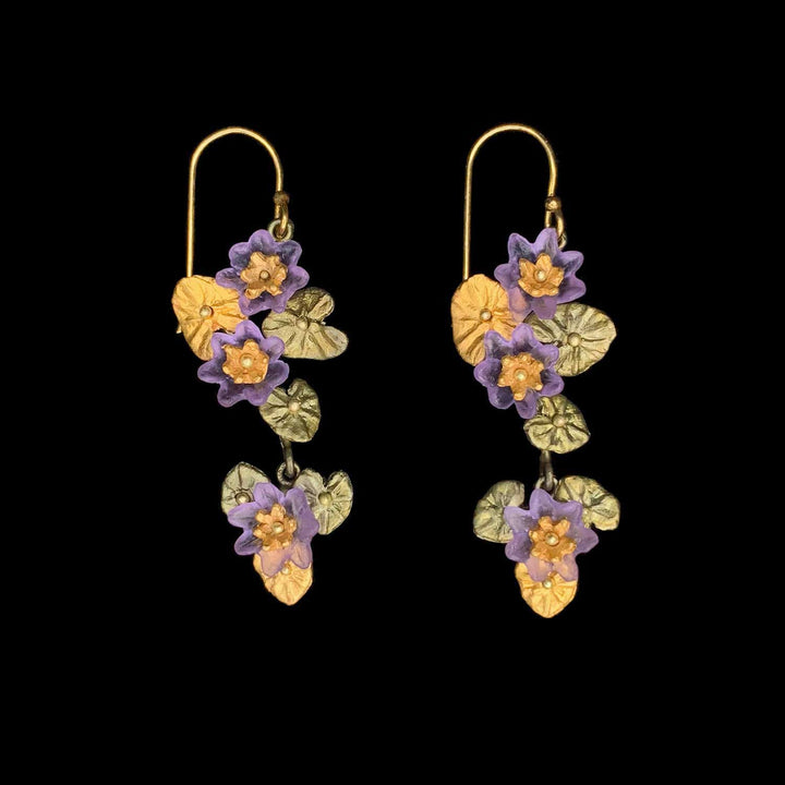 Image of the Michael Michaud Giverny Water Lilies Earrings - Long Dangle Wire on a black background