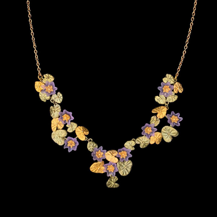 Image of the Michael Michaud Giverny Water Lilies Necklace - Statement on a black background