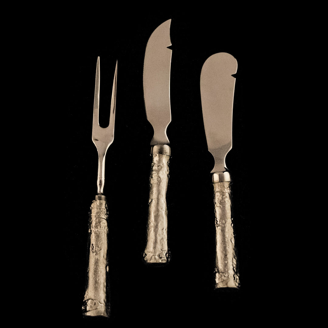 Image of the Michael Michaud Birch Bark 3 Piece Hostess Set on a black background