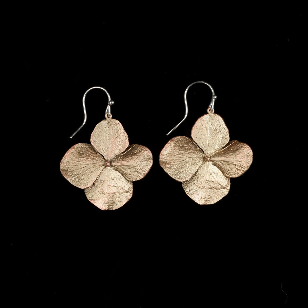 Image of the Michael Michaud Hydrangea Earrings - Large Petal Wire Drop on a black background