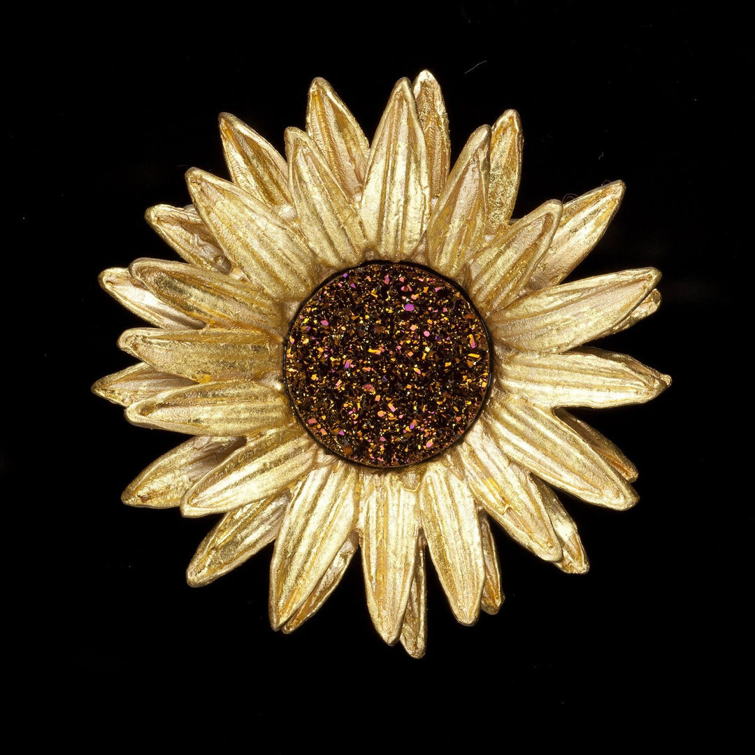 Image of the Michael Michaud Sunflower Brooch on a black background