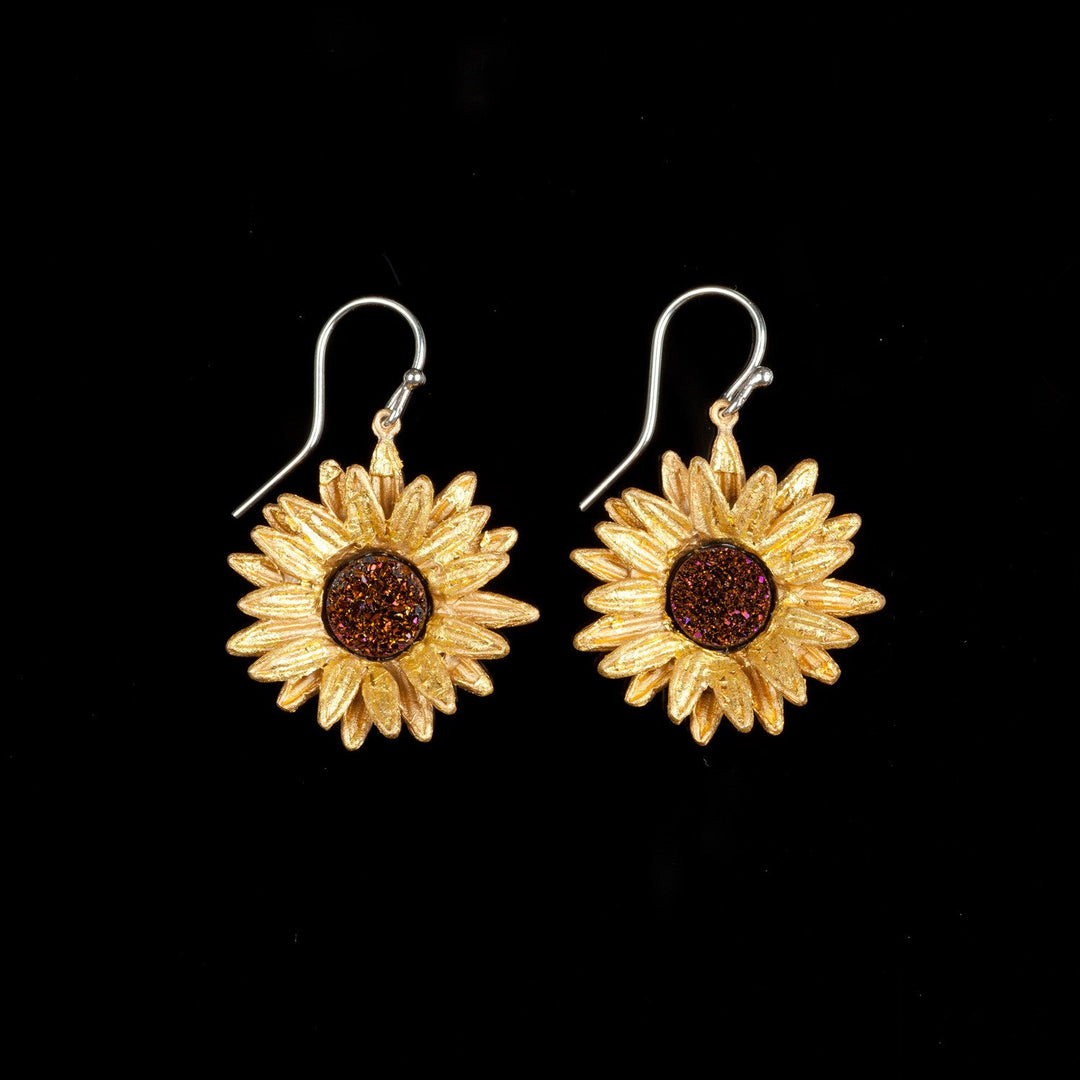 Image of the Michael Michaud Sunflower Earrings - Wire Drop on a black background