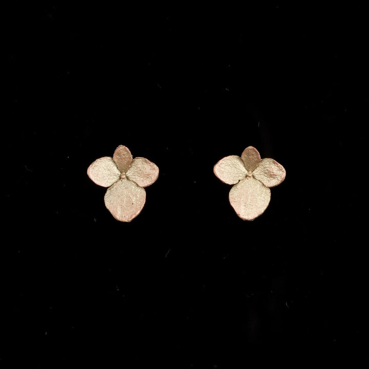 Image of the Michael Michaud Hydrangea Earrings - Petal Post on a black background