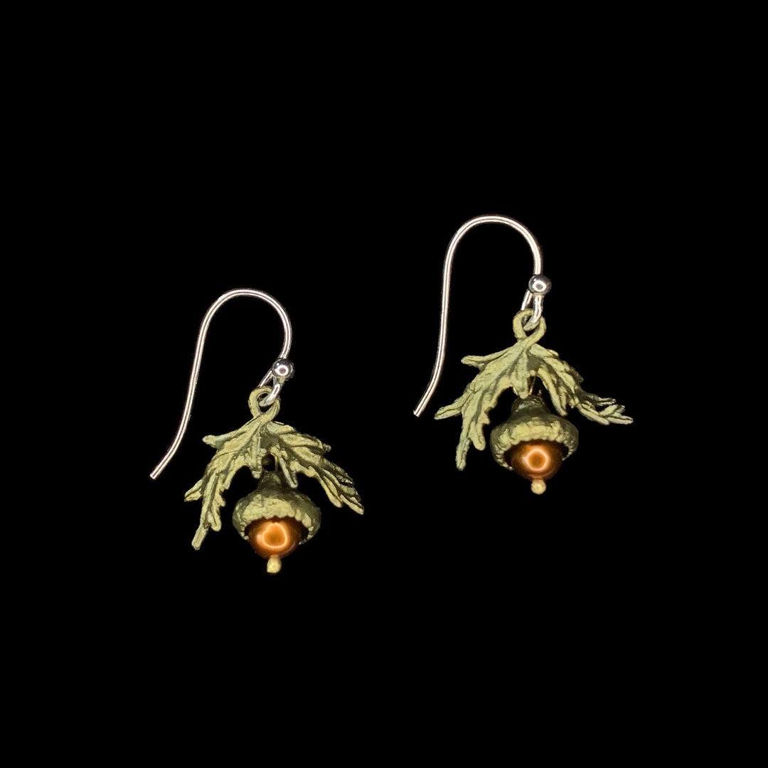 Image of the Michael Michaud Acorn Earrings on a black background