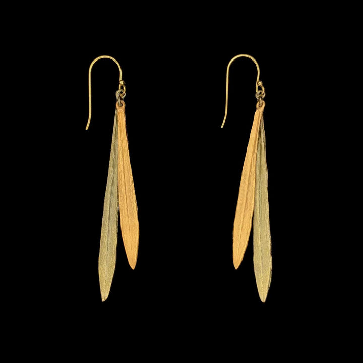 Image of the Michael Michaud Leaf and Bud Earrings - Long Wire on a black background