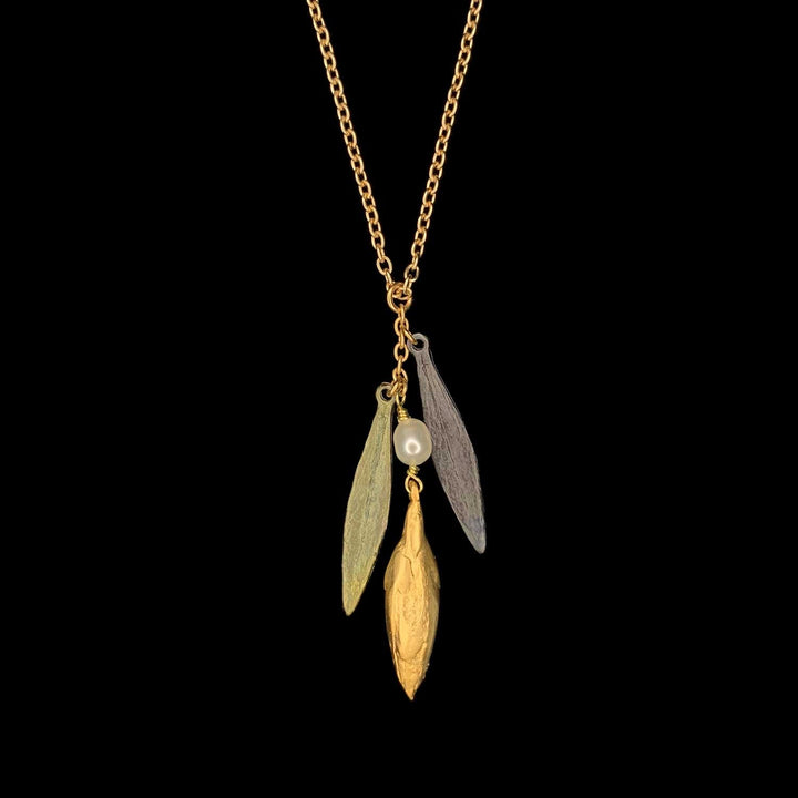 Image of the Michael Michaud Leaf and Bud Pendant - Dainty on a black background