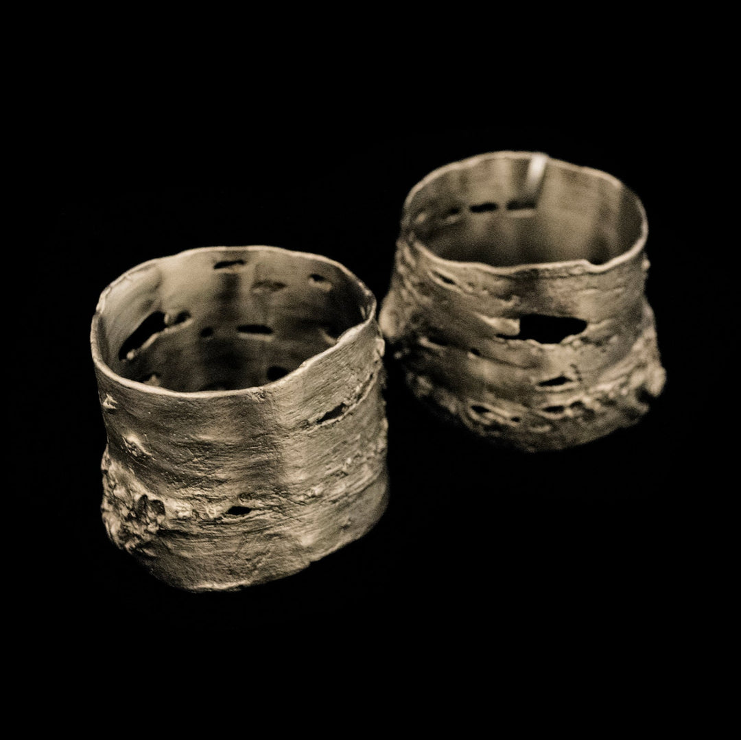 Image of the Michael Michaud Birch Bark Napkin Rings on a black background
