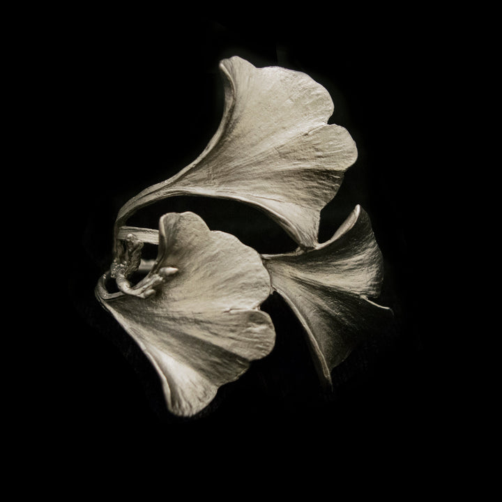 Image of the Michael Michaud Ginkgo Napkin Rings -  Pewter on a black background