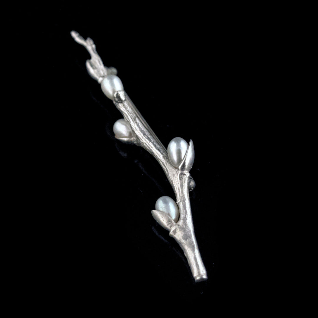 Image of the Michael Michaud Fine Pussy Willow Silver Brooch on a black background