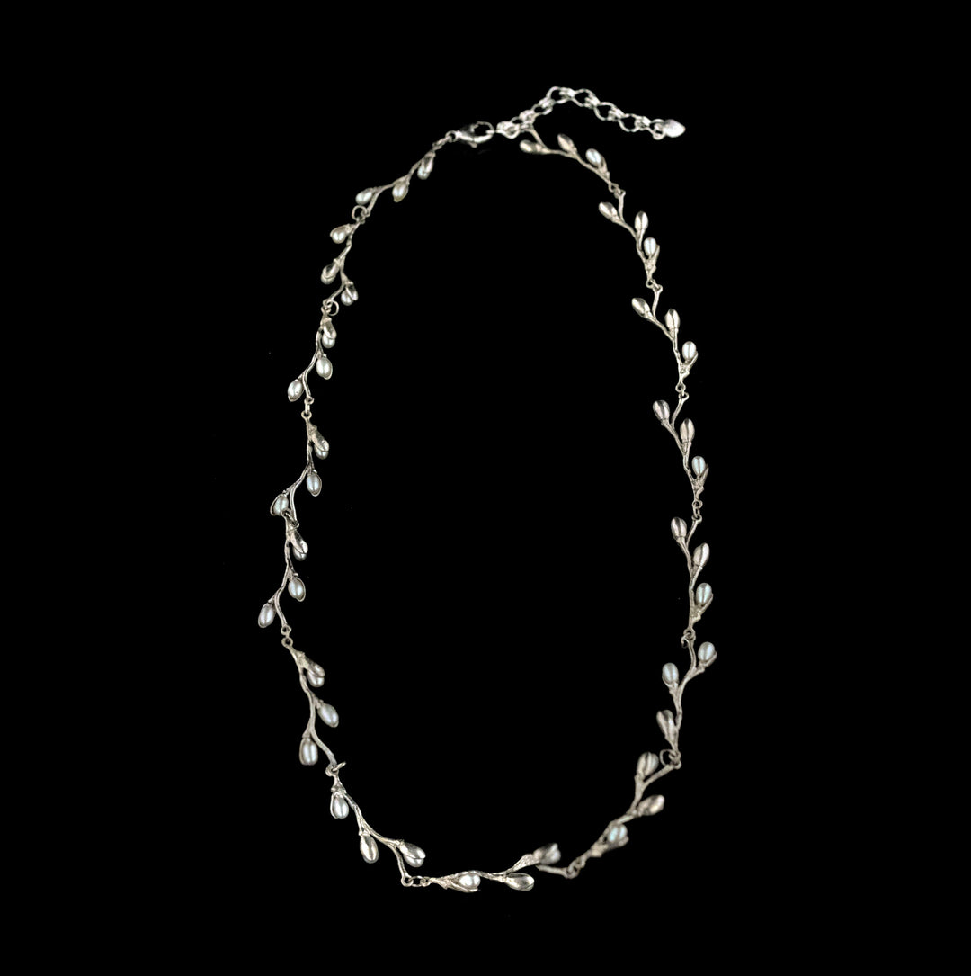 Image of the Michael Michaud Fine Pussy Willow Silver Necklace on a black background
