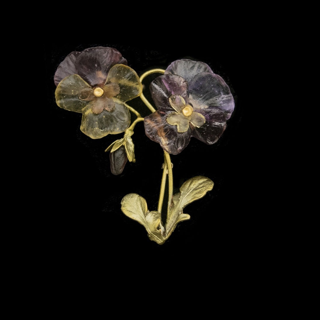 Image of the Michael Michaud Pansies Brooch - Two Flowers on a black background