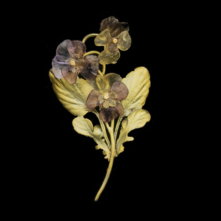 Image of the Michael Michaud Pansies Brooch - Three Flowers on a black background