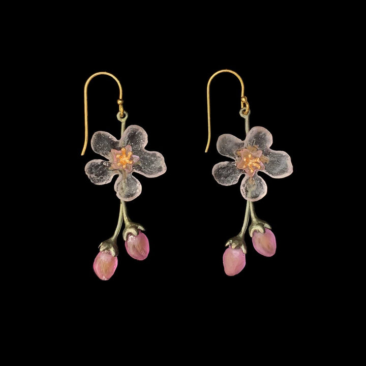 Image of the Michael Michaud Peach Blossom Earrings - Flower Drop Wire on a black background