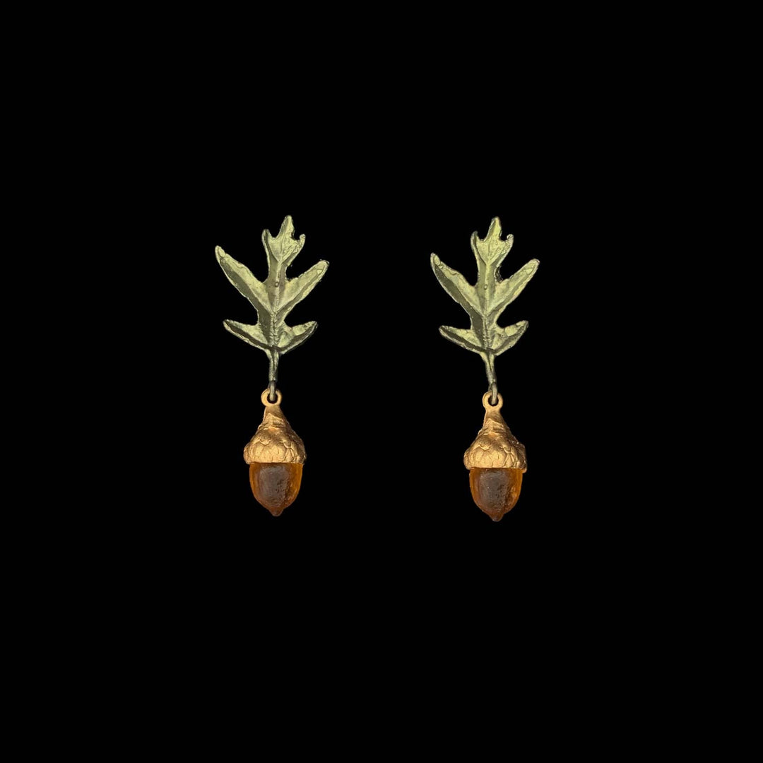 Image of the Michael Michaud Pin Oak Earrings - Dainty Post on a black background