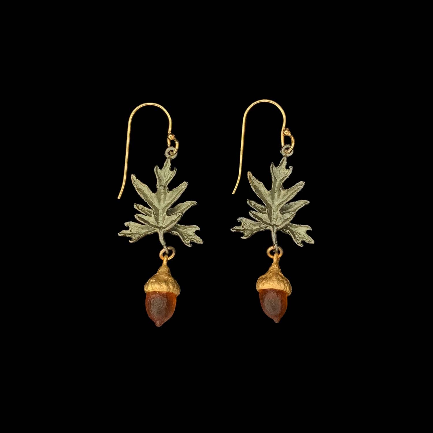 Image of the Michael Michaud Pin Oak Earrings - Wire on a black background