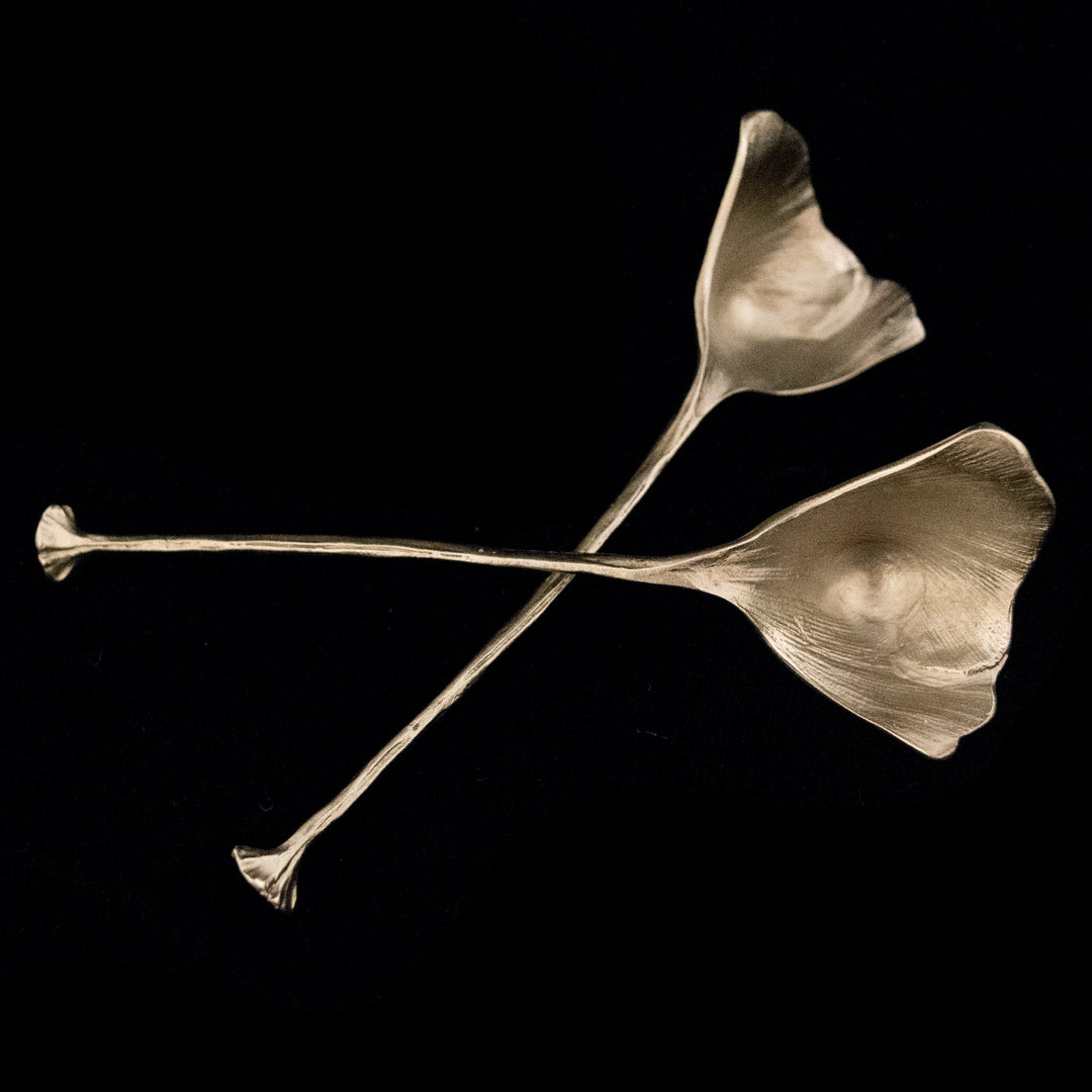 Image of the Michael Michaud Ginkgo Spoons - Pewter on a black background