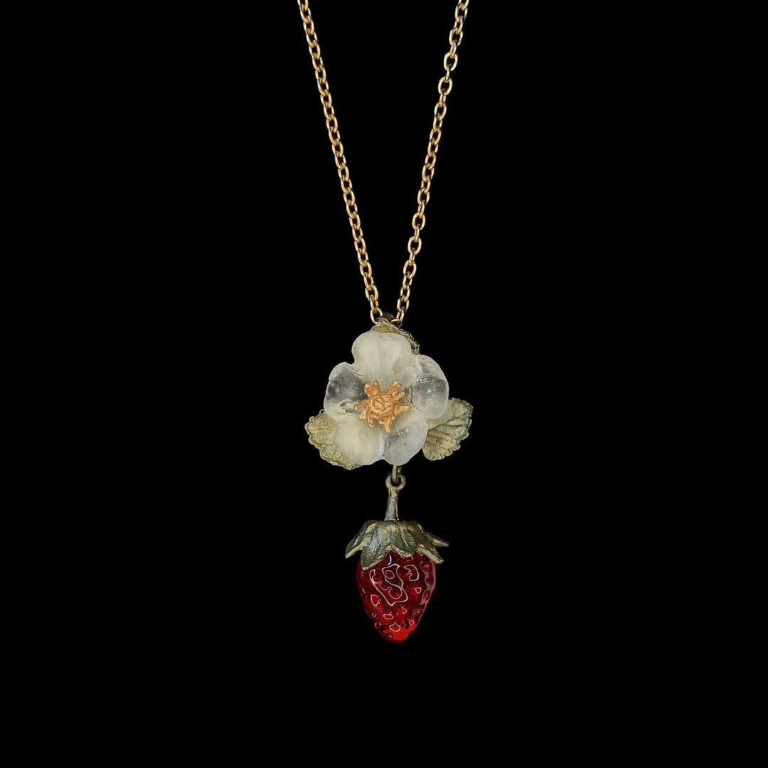 Image of the Michael Michaud Strawberry Pendant - Single Drop Flower on a black background