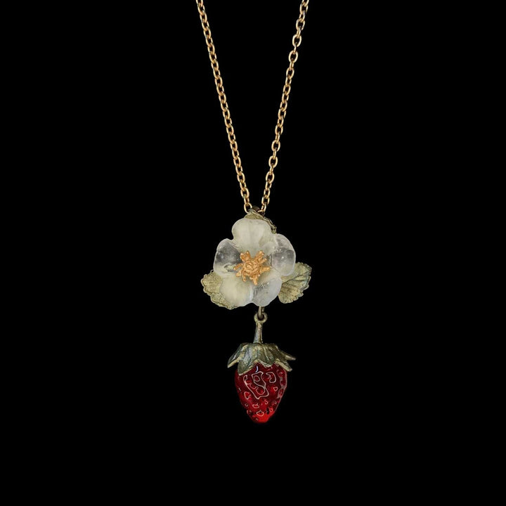 Image of the Michael Michaud Strawberry Pendant - Single Drop Flower on a black background