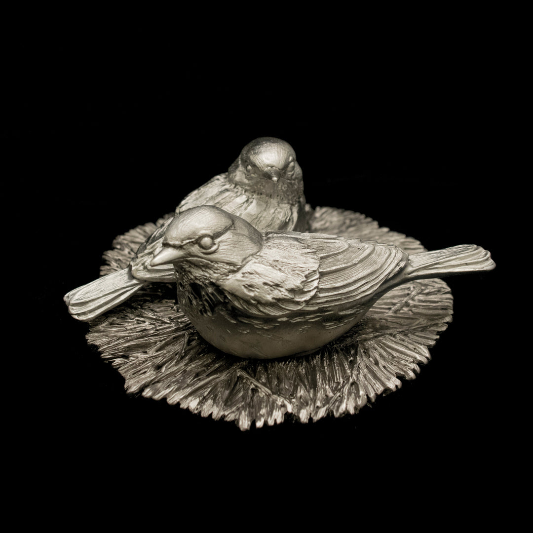 Image of the Michael Michaud Kirtland Warbler Salt & Pepper Shakers - Pewter on a black background