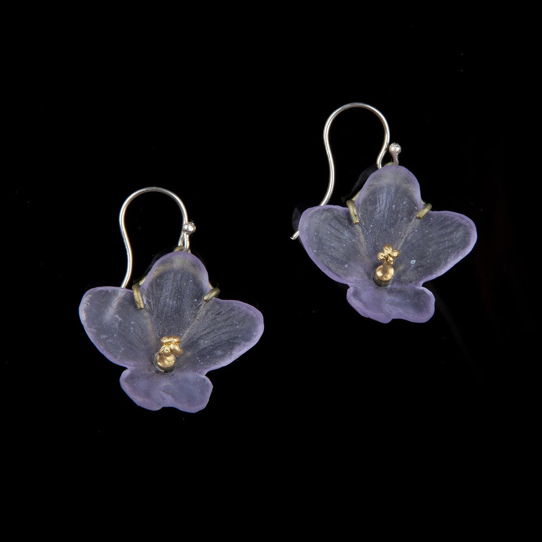 Image of the Michael Michaud African Violet Earrings - Wire on a black background
