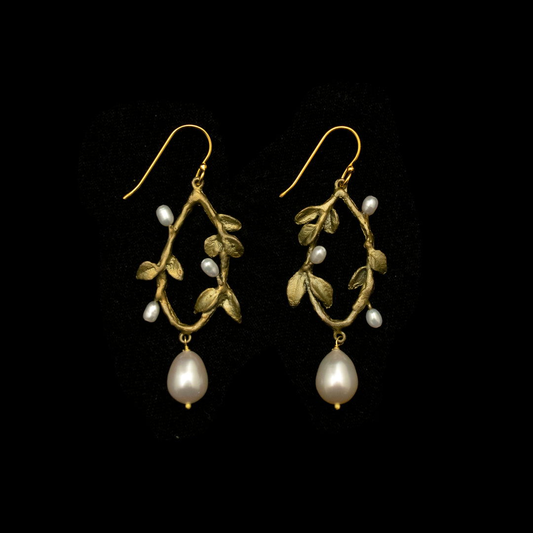 Image of the Michael Michaud Victorian Vine Oval Wire Earrings on a black background