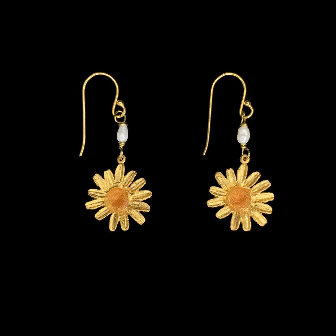 Image of the Michael Michaud Golden Butter Daisy Earrings - Pearl Wire on a black background