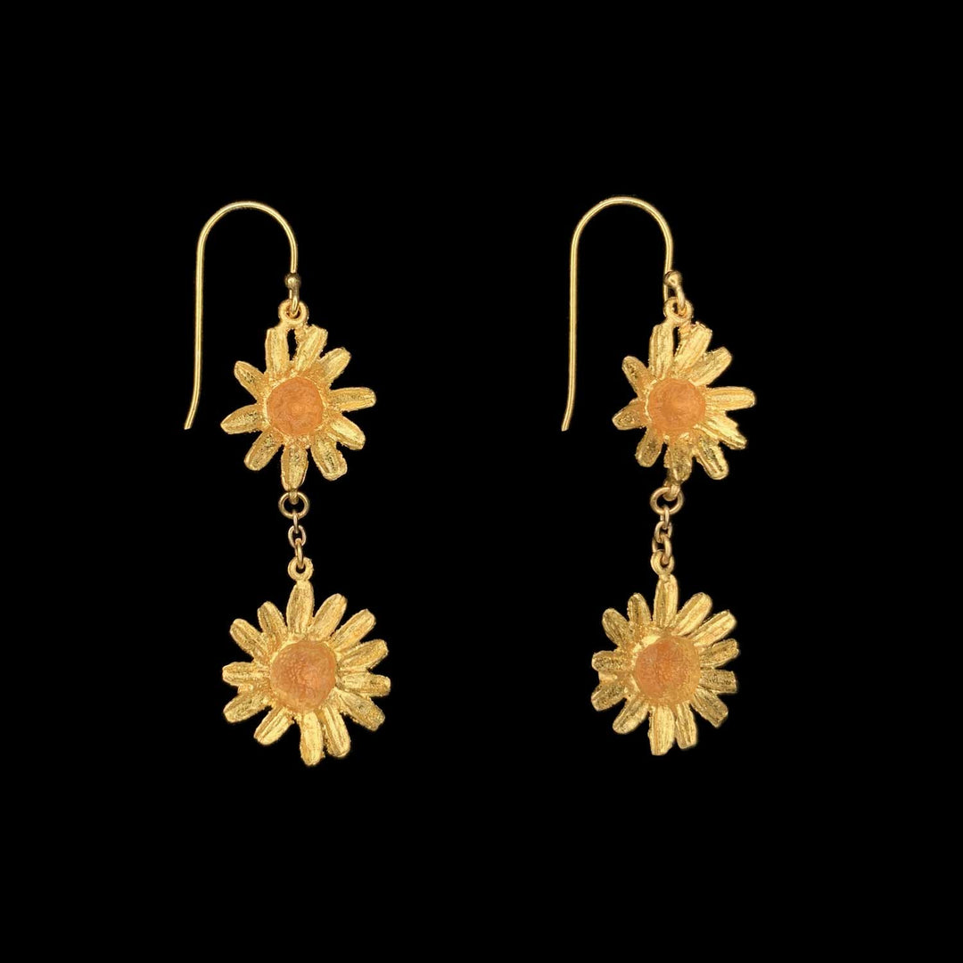 Image of the Michael Michaud Golden Butter Daisy Earrings - 2-Flower Wire on a black background