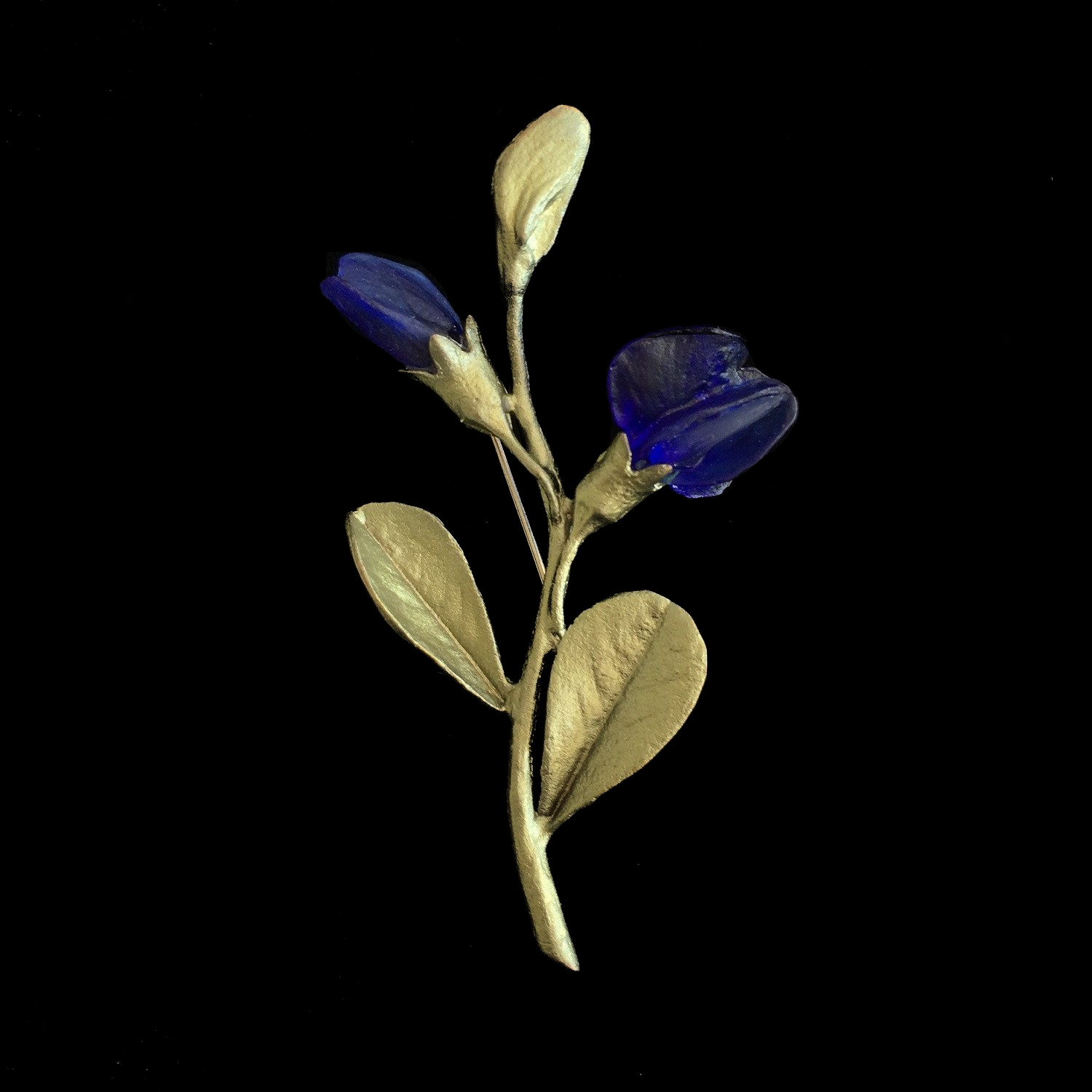 Image of the Michael Michaud False Indigo Brooch on a black background