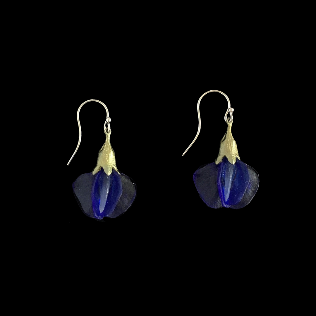 Image of the Michael Michaud False Indigo Earrings - Glass Blossom Wire on a black background