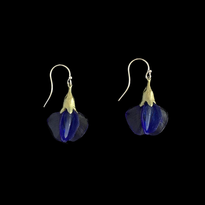 Image of the Michael Michaud False Indigo Earrings - Glass Blossom Wire on a black background