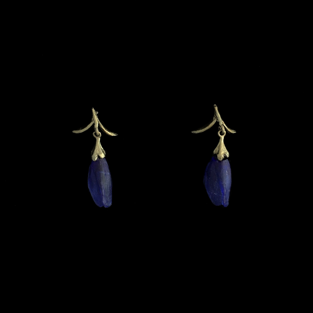 Image of the Michael Michaud False Indigo Earrings - Large Glass Bud Post on a black background