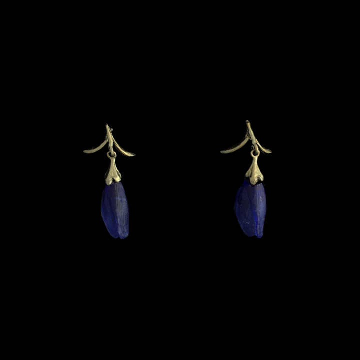 Image of the Michael Michaud False Indigo Earrings - Large Glass Bud Post on a black background